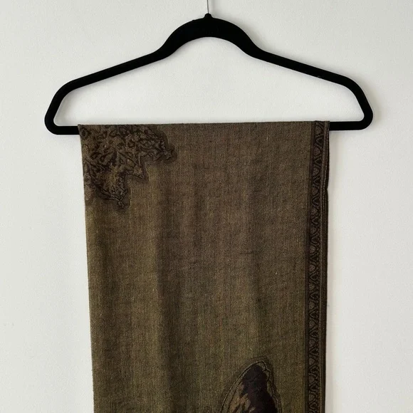 Reversible Butterfly Olive & Brown Scarf - Picture 4 of 16